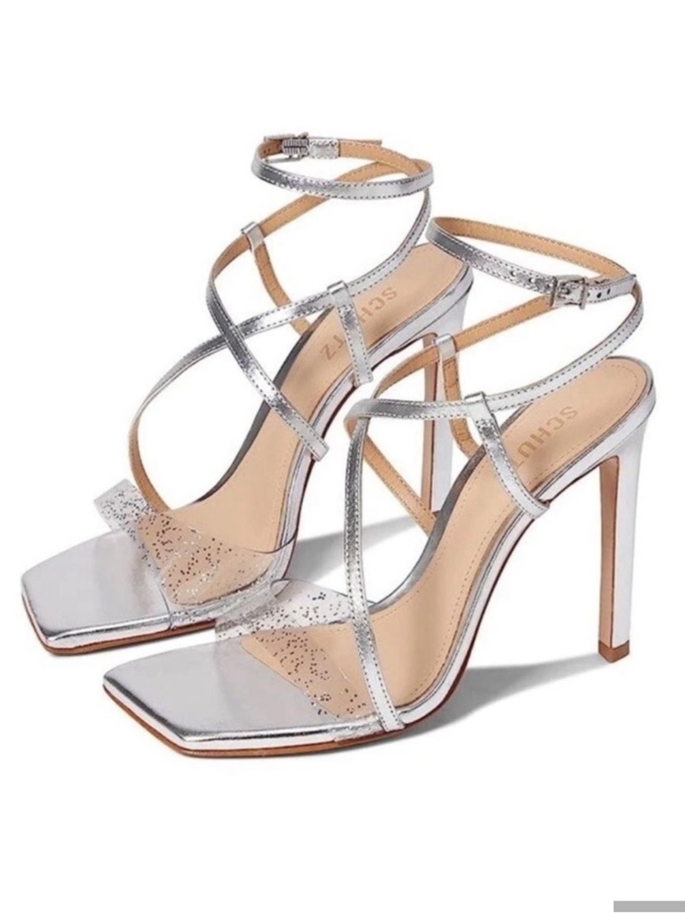 SCHUTZ Silver Strappy High Heel Sandals